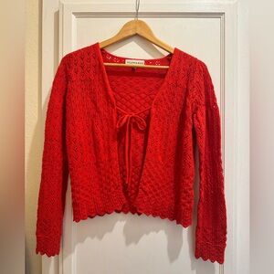 Willow & Wind Red Lace Knit Tie Front Cardigan Cottagecore Sweater